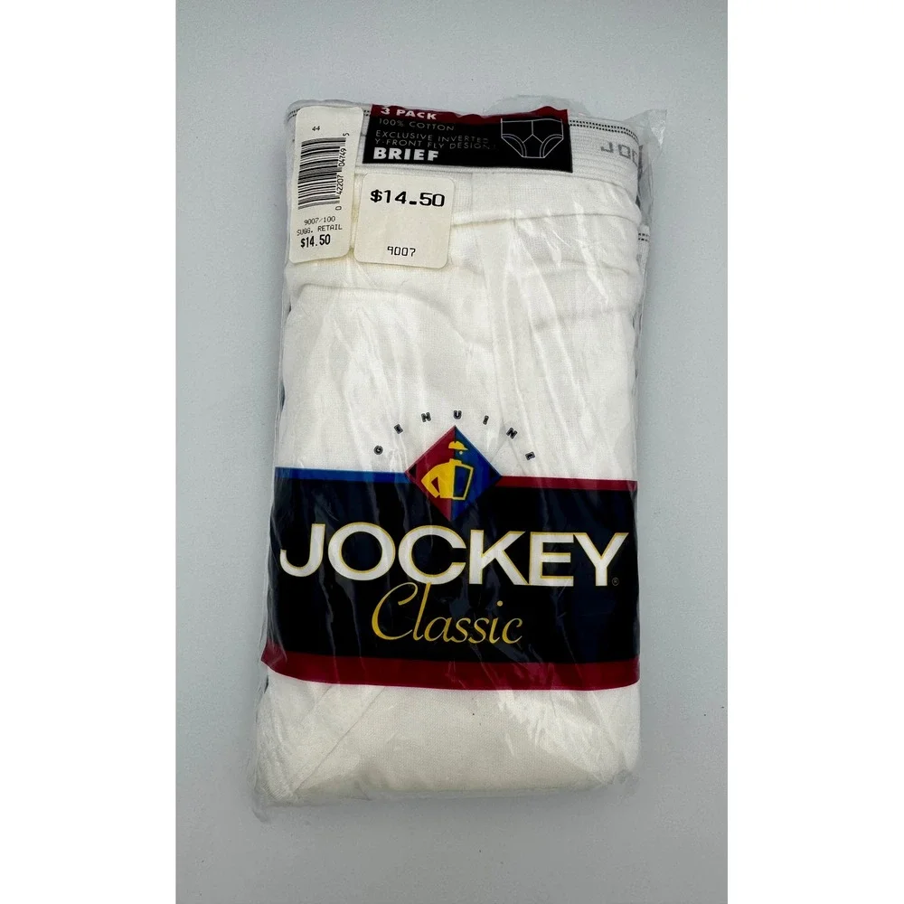 Vintage Jockey Classic 3-Pack Briefs White Size 44 Inverted Y-Front Fly NOS New